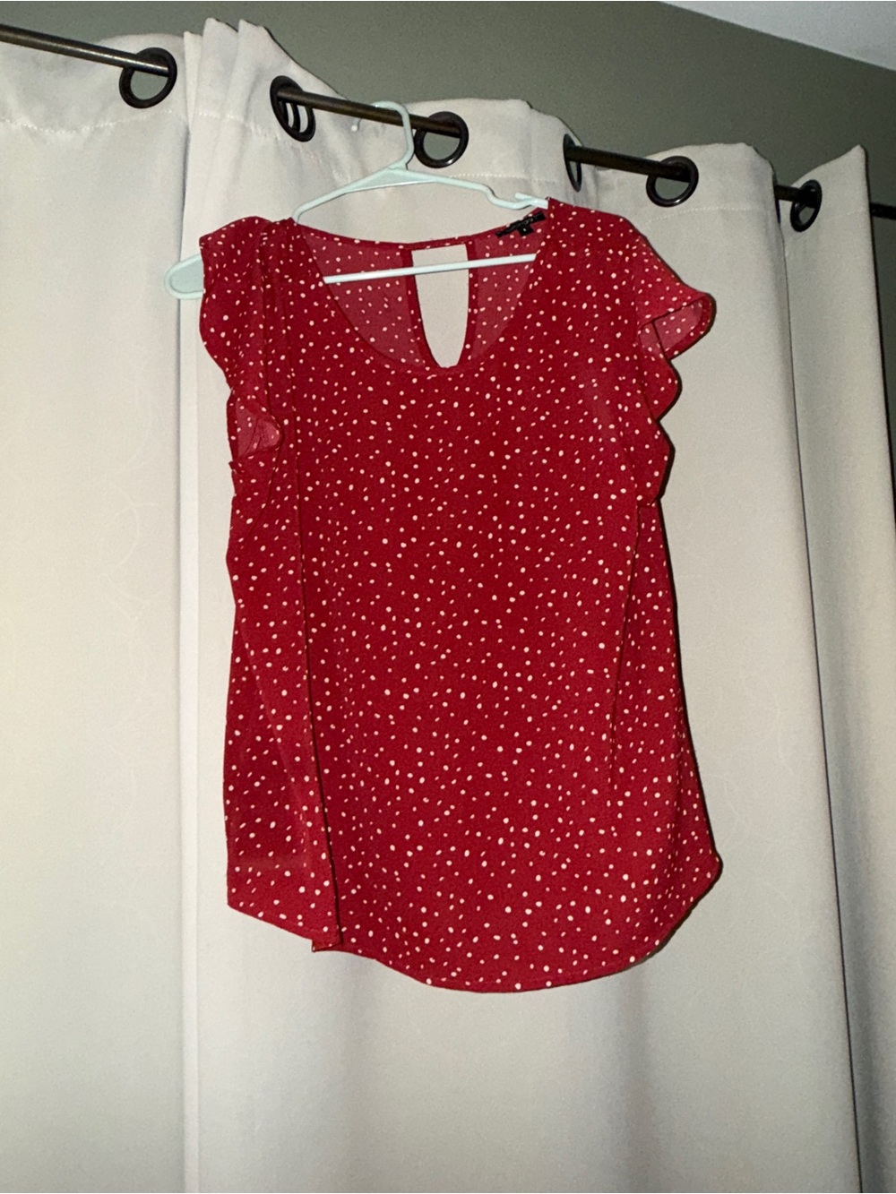 Market & Spruce Red Polka Dot Ruffle Sleeve Blouse